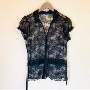 🌟Naf Naf Lace Button Down Belt Top/Sz:S